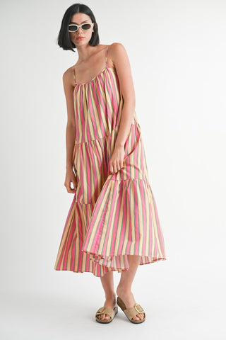 Emory Park Maxi Flare Stripe Dress with Square Neckline