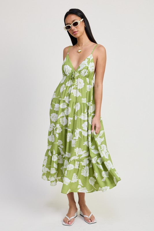 Emory Park Floral Maxi Dress with Spaghetti Straps & Flared Skirt