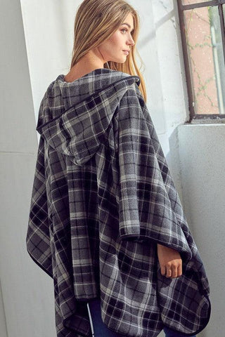 e Luna Toggle Close Plaid Blanket Shawl Poncho