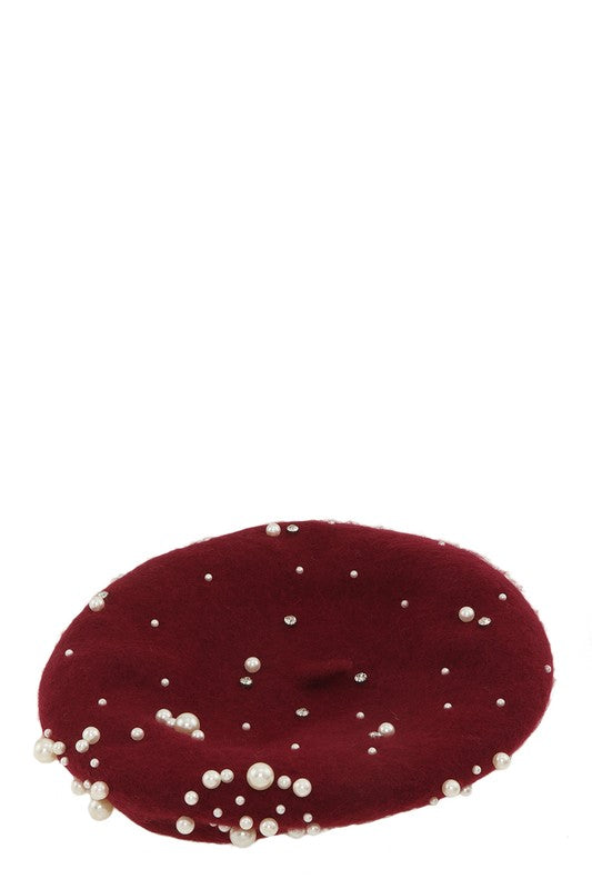 Pearl Charm Solid Wool Beret