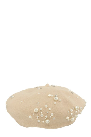 Pearl Charm Solid Wool Beret