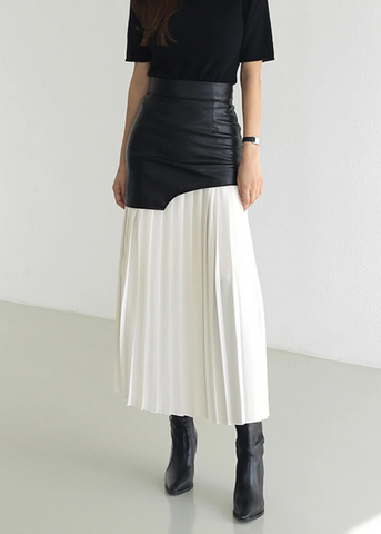 Pleated Contrast High Rise Skirt