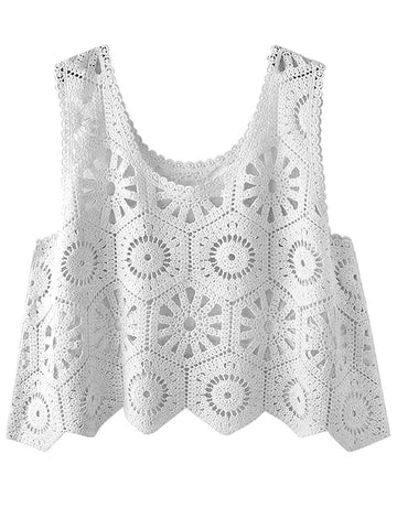 Karla Openwork Round Neck Knit Vest