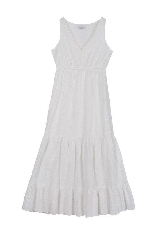Lilou Embroidered White V Neckline Tiered Dress - SwagglyLife Home & Fashion