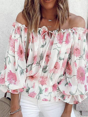 Ava Floral Off-Shoulder Flounce Sleeve Blouse