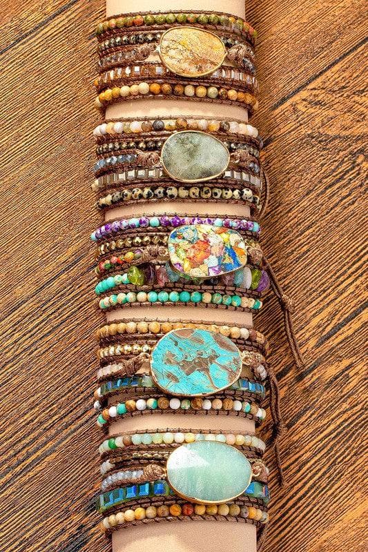 34 inch 5 Wraps Natural Stone Boho Bracelet, 4 Colors - SwagglyLife Home & Fashion