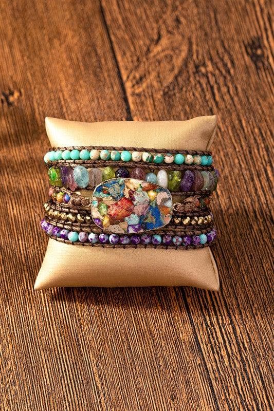 34 inch 5 Wraps Natural Stone Boho Bracelet, 4 Colors - SwagglyLife Home & Fashion