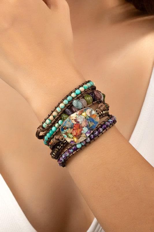 34 inch 5 Wraps Natural Stone Boho Bracelet, 4 Colors - SwagglyLife Home & Fashion