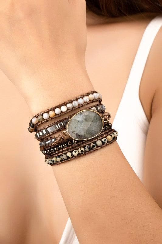 34 inch 5 Wraps Natural Stone Boho Bracelet, 4 Colors - SwagglyLife Home & Fashion