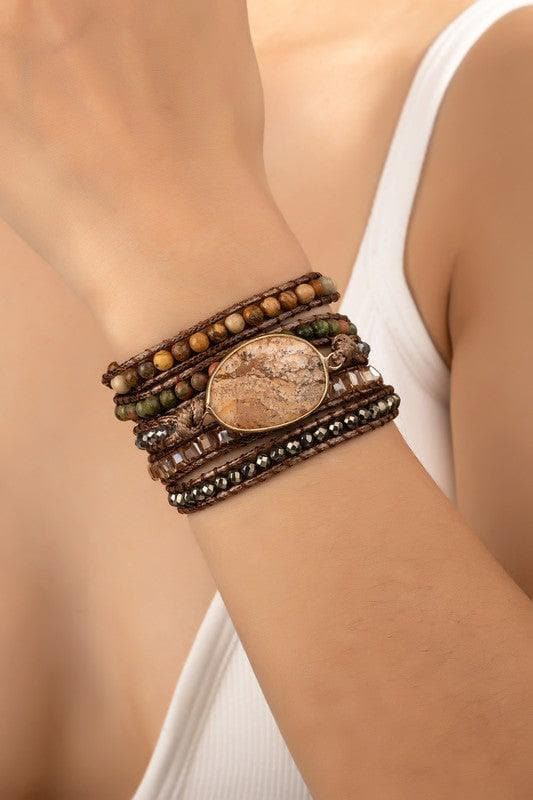 34 inch 5 Wraps Natural Stone Boho Bracelet, 4 Colors - SwagglyLife Home & Fashion