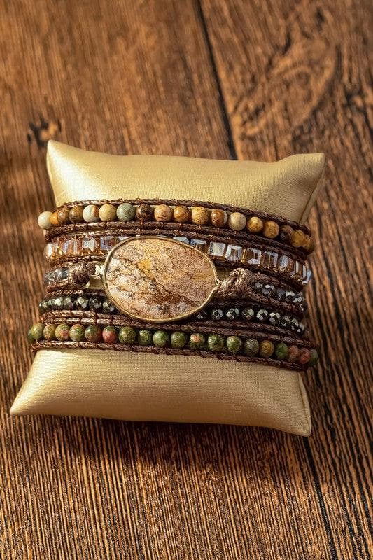 34 inch 5 Wraps Natural Stone Boho Bracelet, 4 Colors - SwagglyLife Home & Fashion