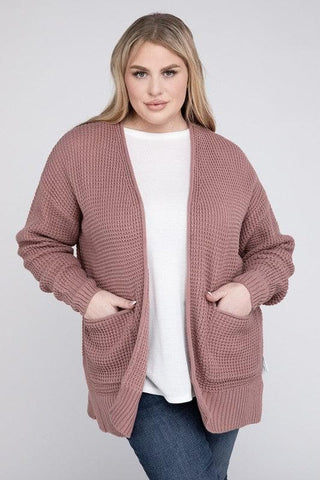 ZENANA Plus Low Gauge Waffle Open Cardigan Sweater - SwagglyLife Home & Fashion