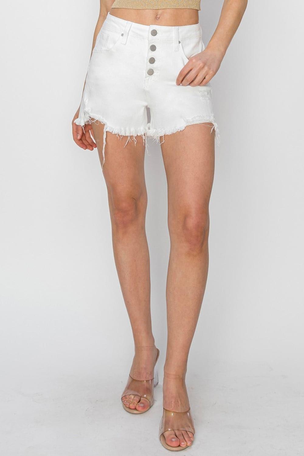 RISEN Button Fly Frayed Hem Denim Shorts - SwagglyLife Home & Fashion