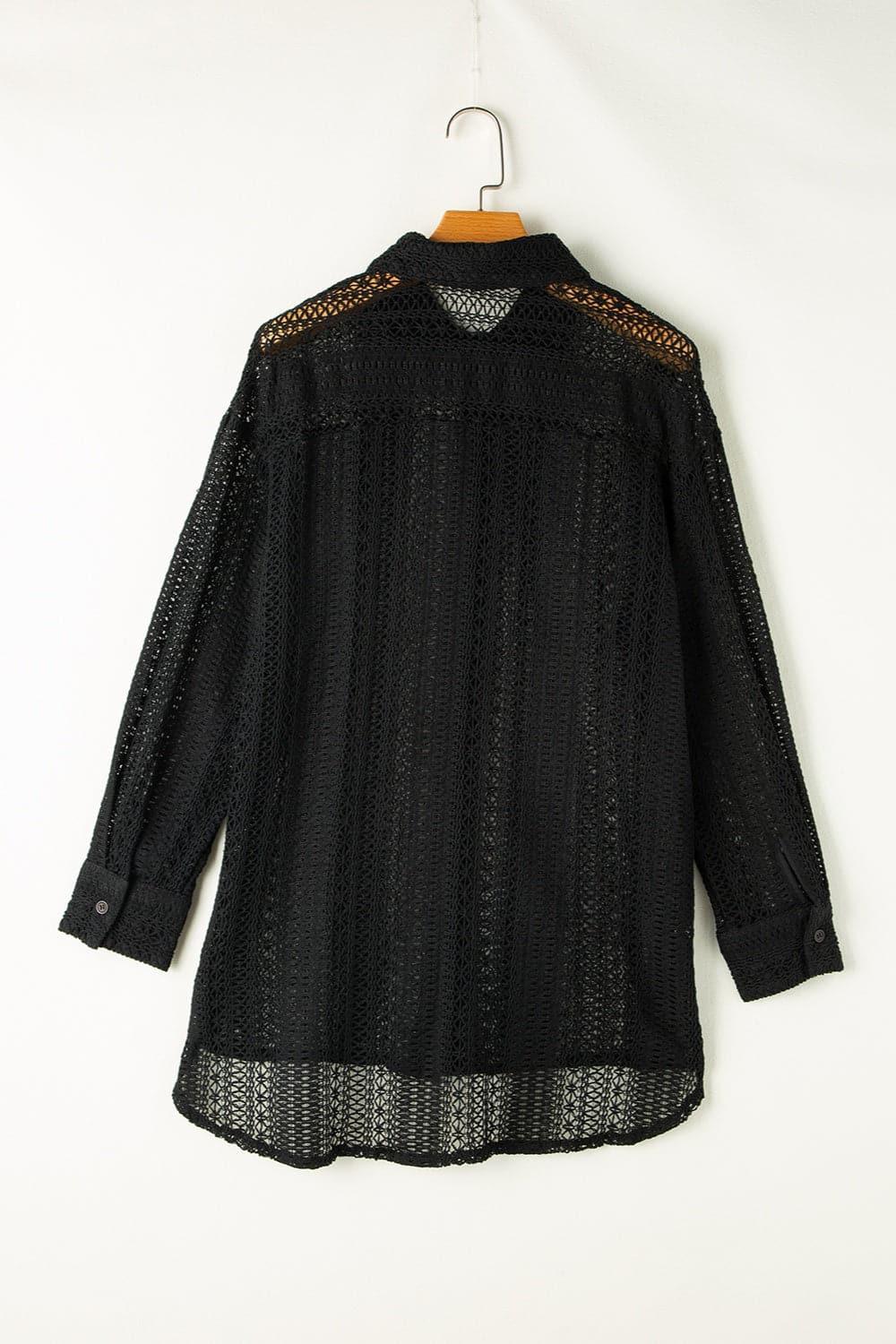 Angie Openwork Collared Neck Long Sleeve Shirt