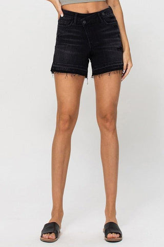 VERVET by Flying Monkey High Rise Criss Cross Stretch Shorts - SwagglyLife Home & Fashion