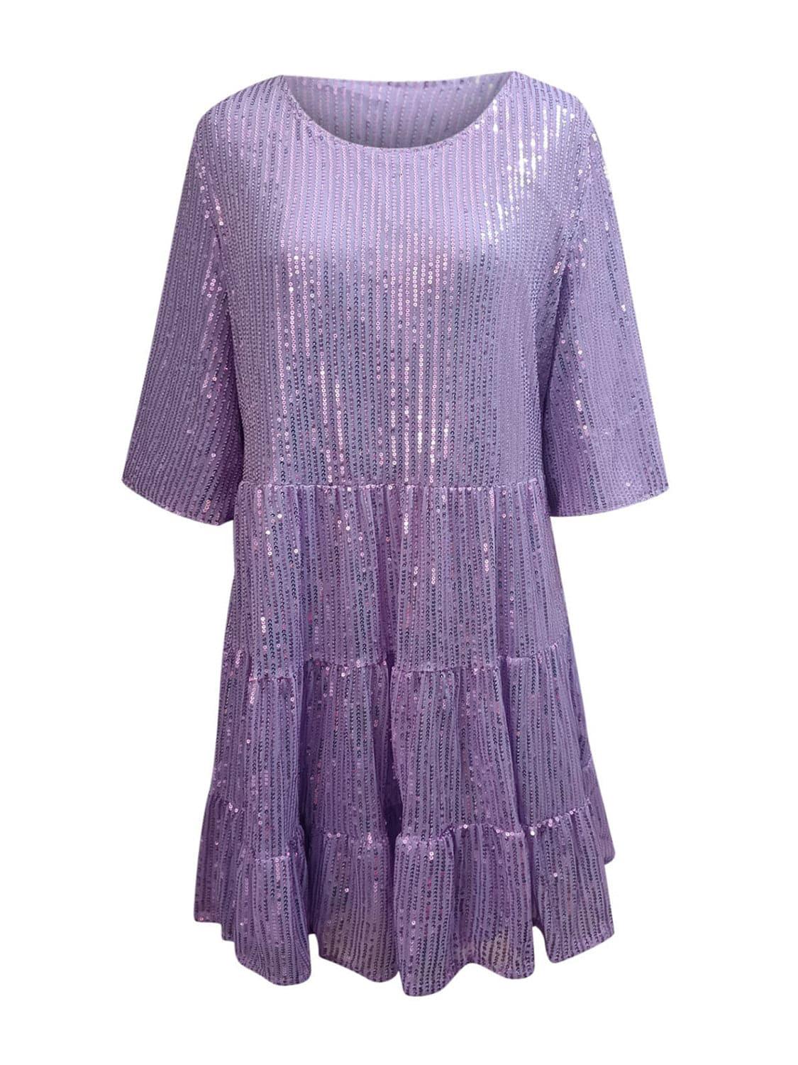 Andrea Full Size Sequin Round Neck Half Sleeve Mini Dress