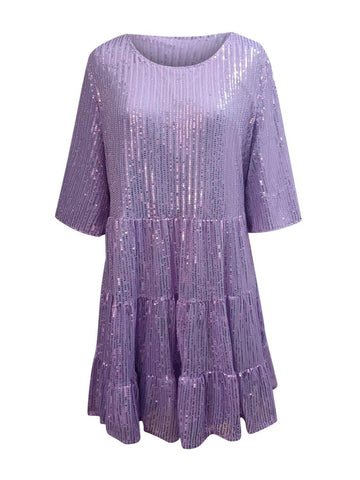 Andrea Full Size Sequin Round Neck Half Sleeve Mini Dress