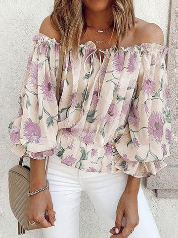 Ava Floral Off-Shoulder Flounce Sleeve Blouse