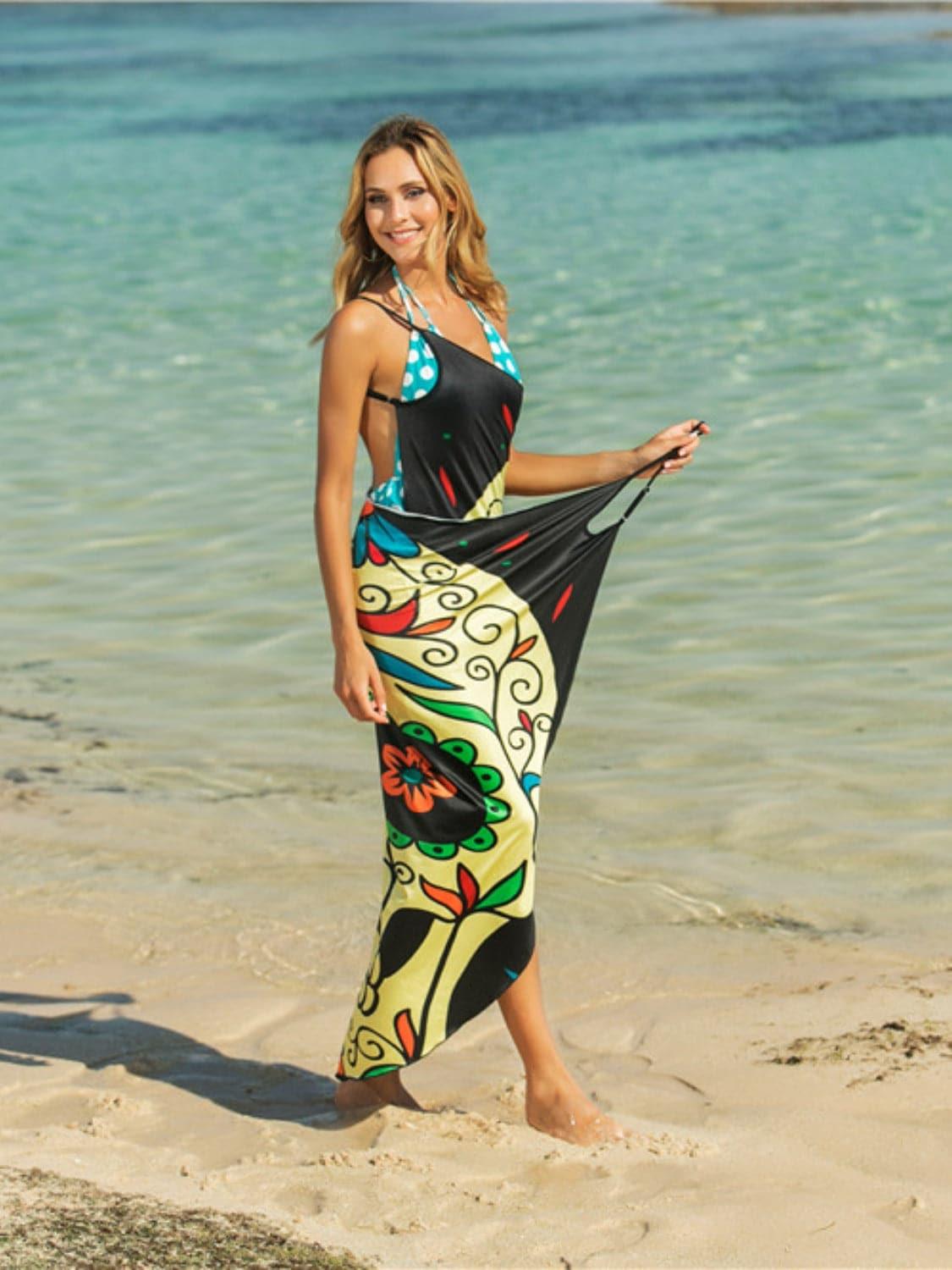 Seaside Cabana Printed Spaghetti Strap Cover Up - SwagglyLife Home & Fashion