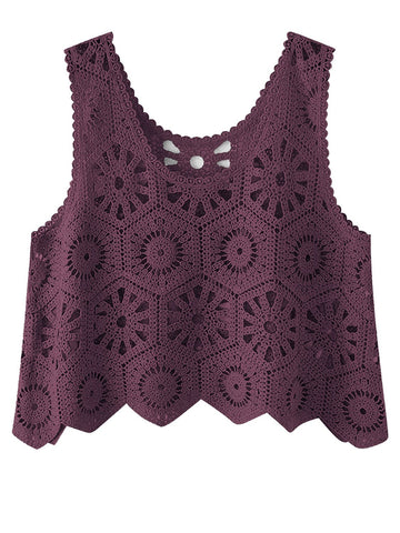 Karla Openwork Round Neck Knit Vest