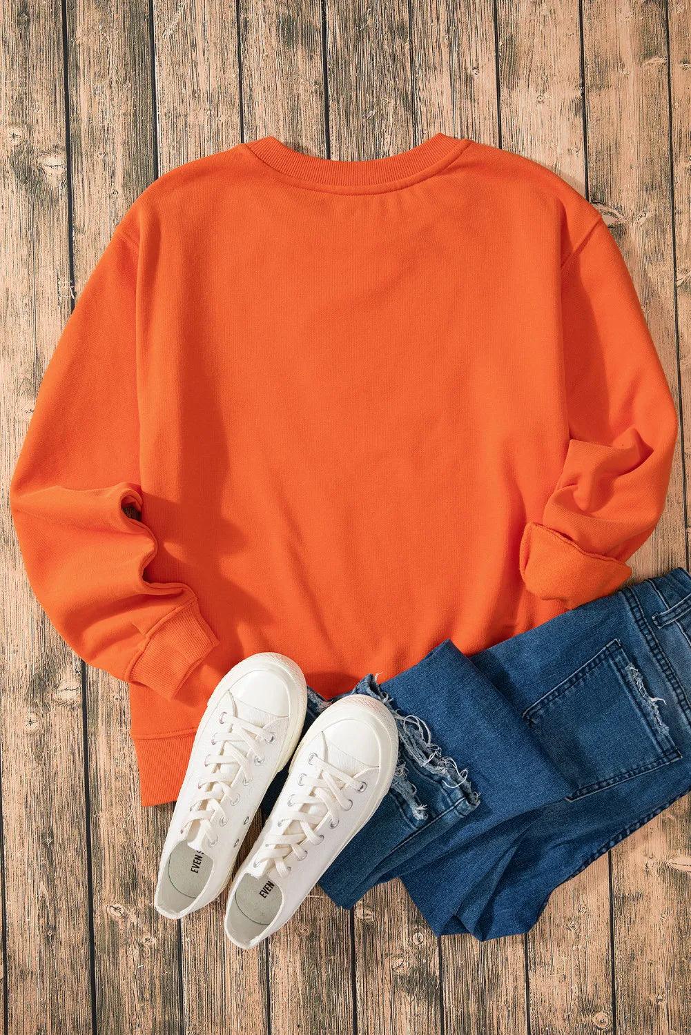 Pumpkin Season Letter Round Neck Long Sleeve Sweatshirt