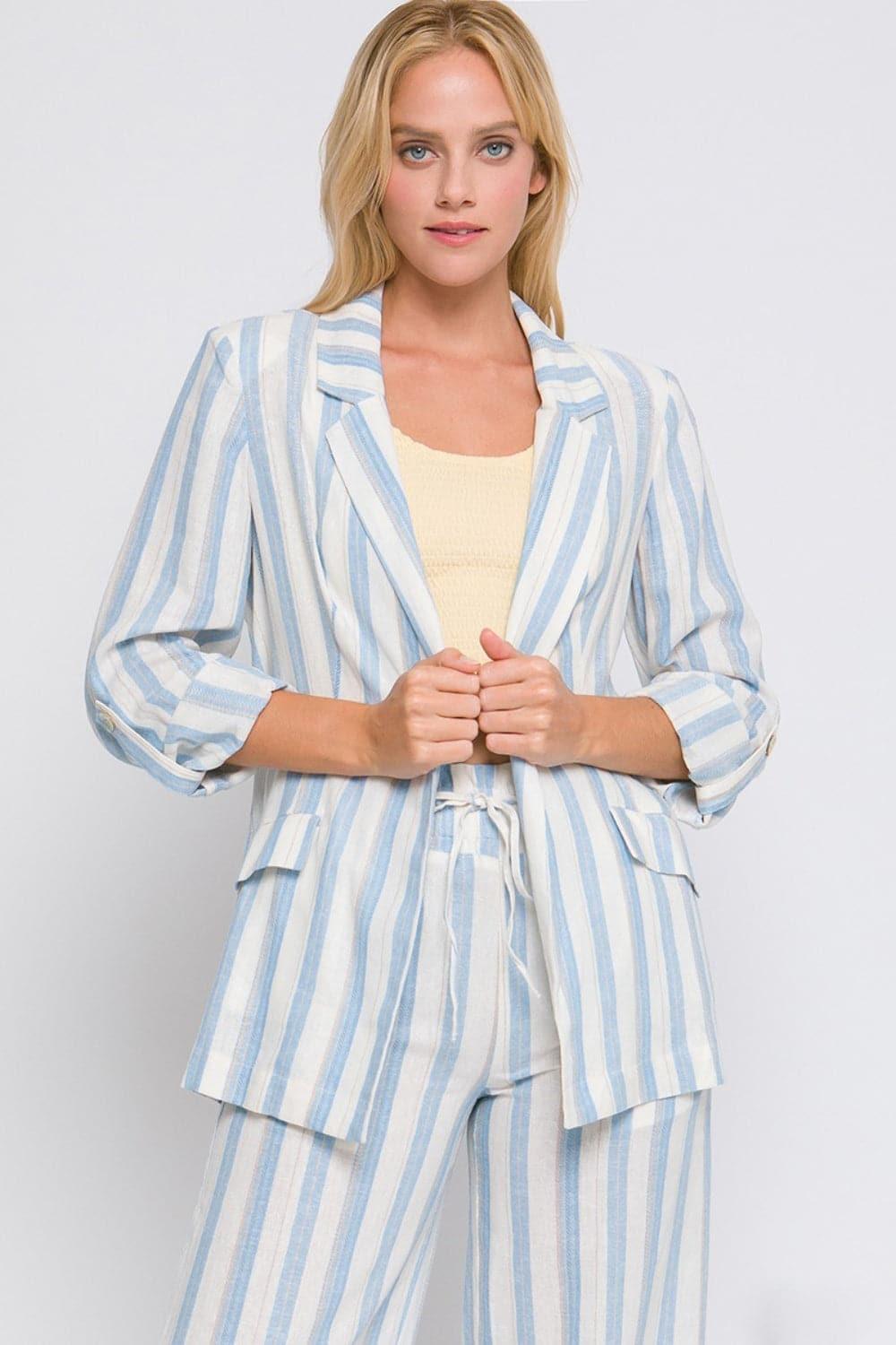 Love Tree Linen Woven Striped Blazer - SwagglyLife Home & Fashion