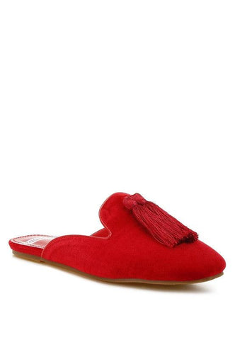 Rag & Co Cardinal Tassel Detail Velvet Mules