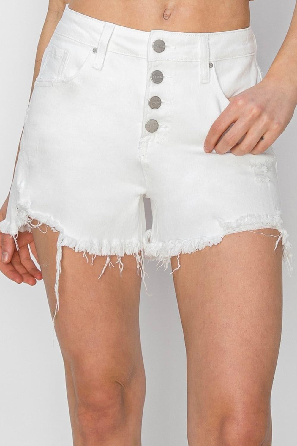 RISEN Button Fly Frayed Hem Denim Shorts - SwagglyLife Home & Fashion