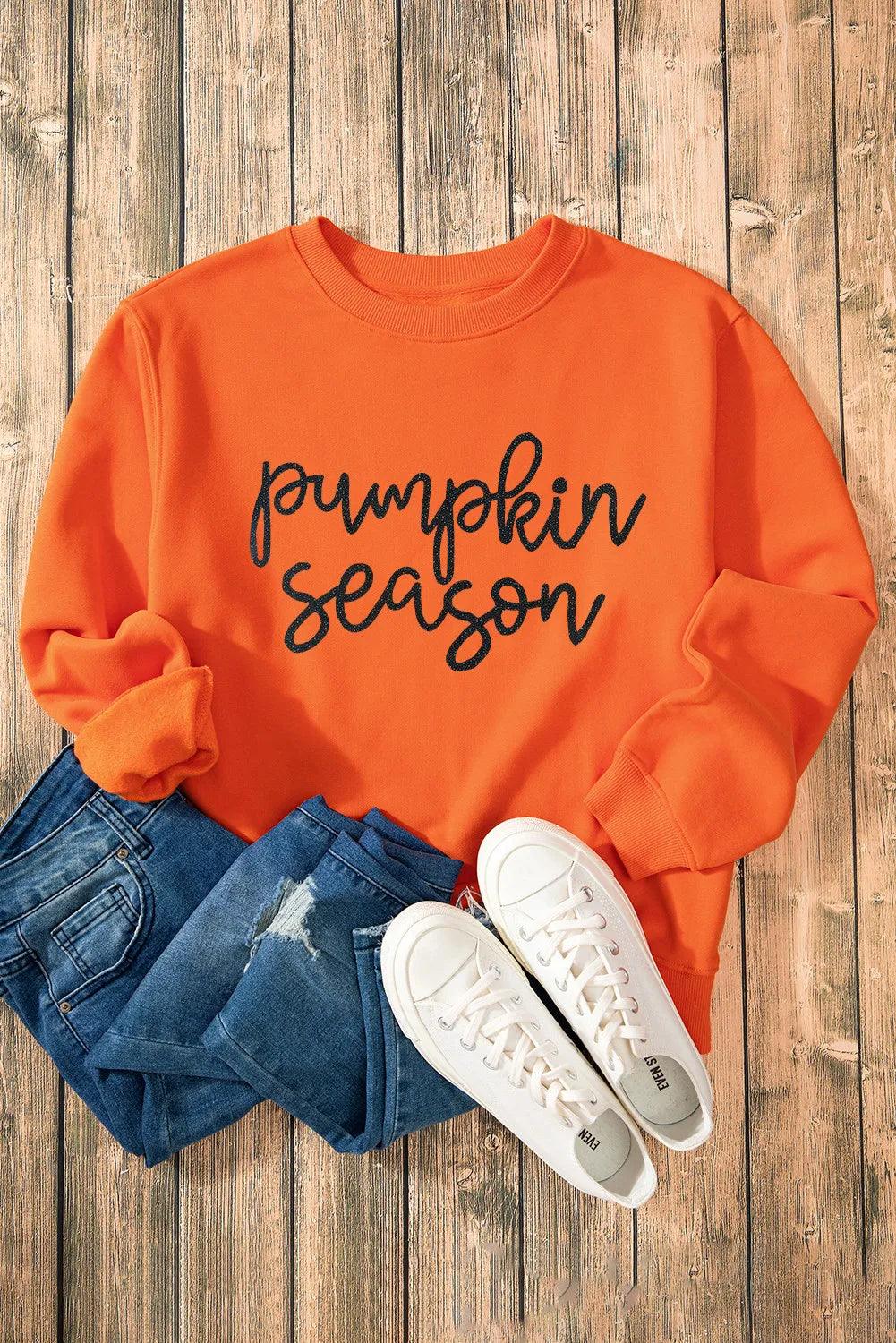 Pumpkin Season Letter Round Neck Long Sleeve Sweatshirt