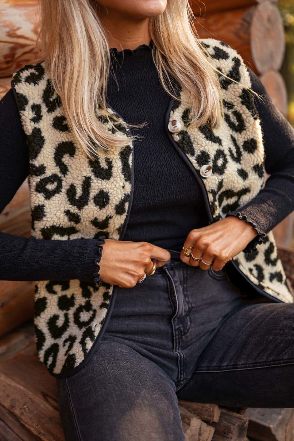 Leona Leopard Button Up Vest Coat