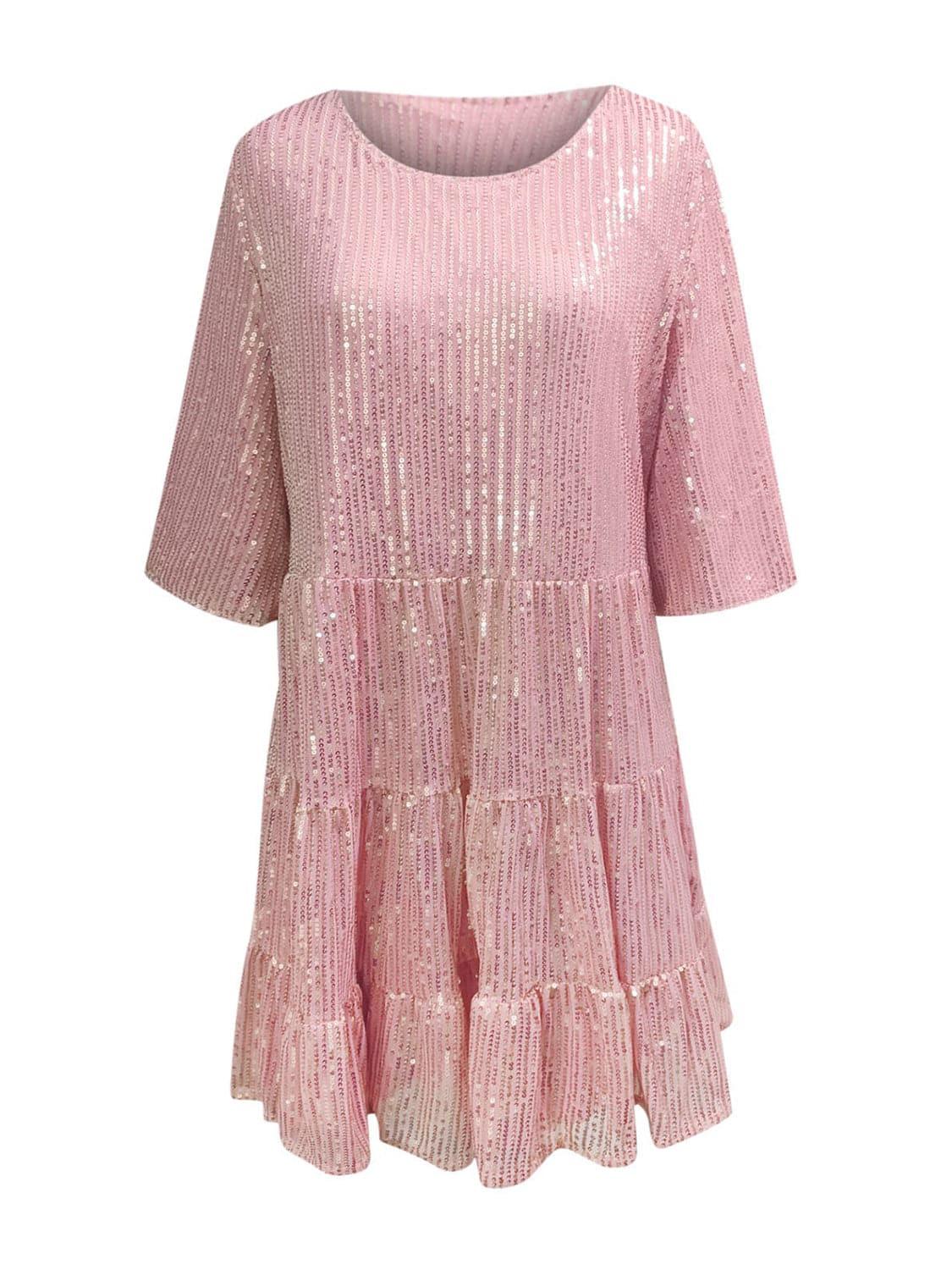 Andrea Full Size Sequin Round Neck Half Sleeve Mini Dress