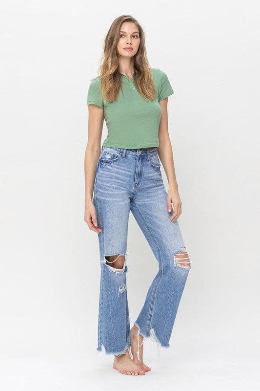 VERVET by Flying Monkey 90's Vintage Super High Rise Flare Jeans - SwagglyLife Home & Fashion