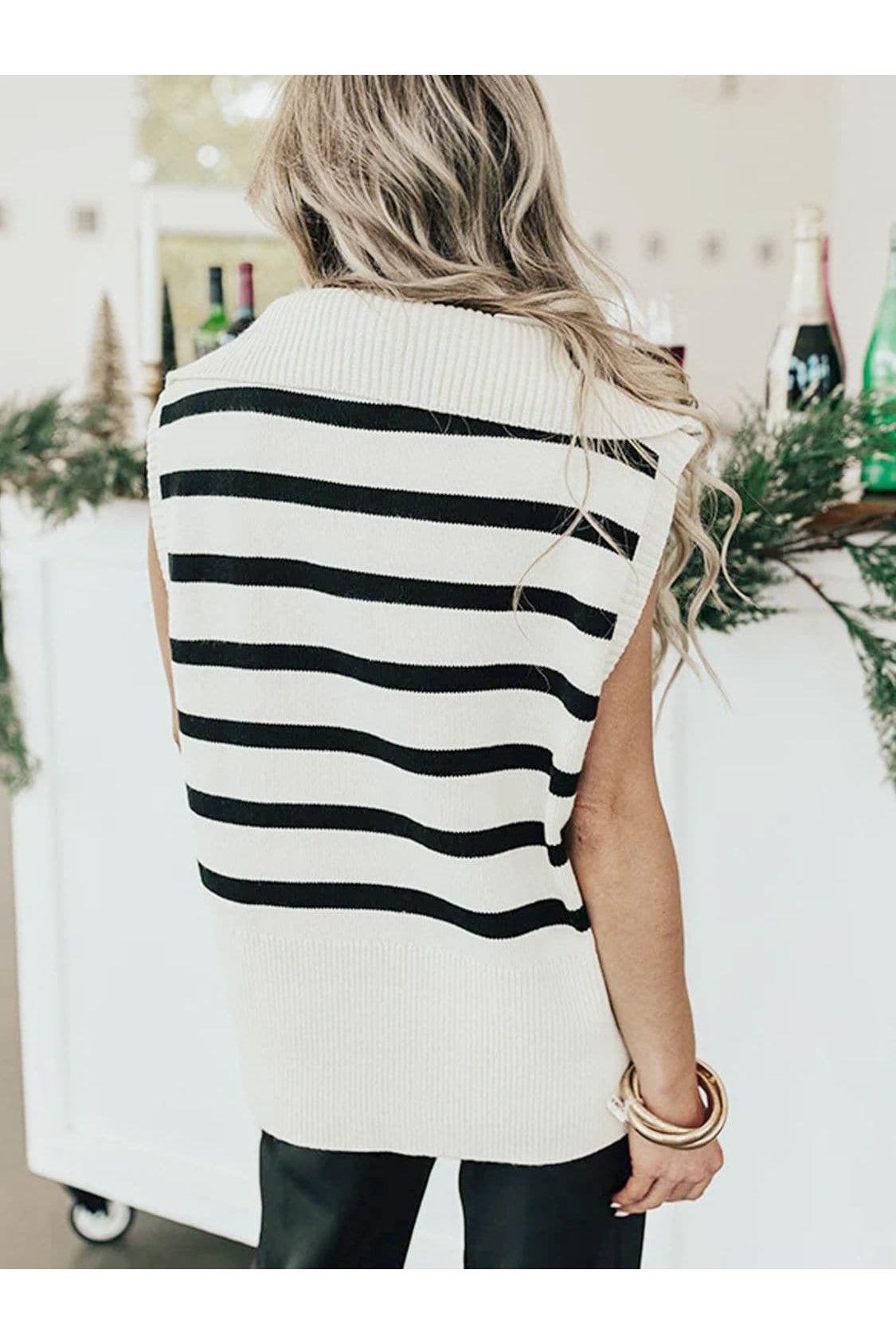 Sandra Striped Half Zip Sweater Vest