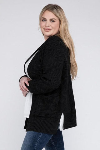 ZENANA Plus Low Gauge Waffle Open Cardigan Sweater - SwagglyLife Home & Fashion