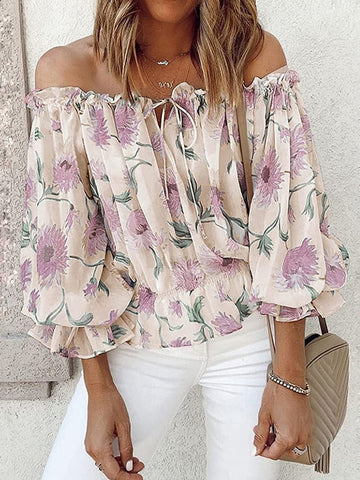 Ava Floral Off-Shoulder Flounce Sleeve Blouse