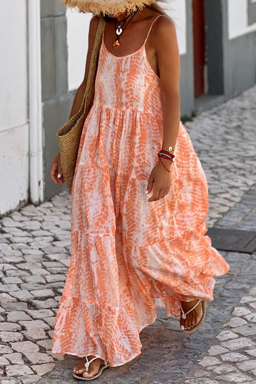Vivienne Printed Scoop Neck Maxi Cami Dress - SwagglyLife Home & Fashion