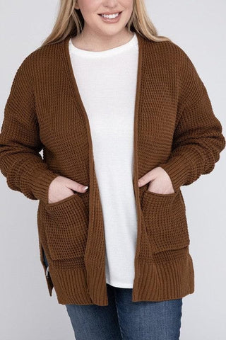 ZENANA Plus Low Gauge Waffle Open Cardigan Sweater - SwagglyLife Home & Fashion