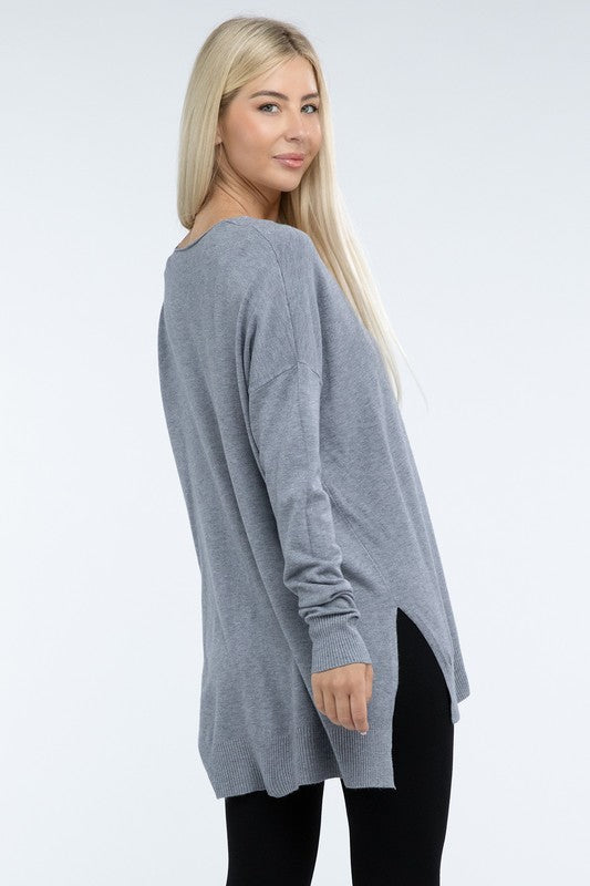 ZENANA Hi-Low Hem Front Seam Sweater