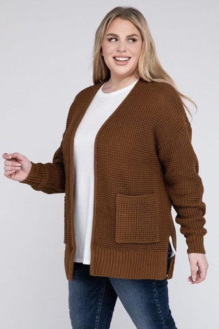 ZENANA Plus Low Gauge Waffle Open Cardigan Sweater - SwagglyLife Home & Fashion