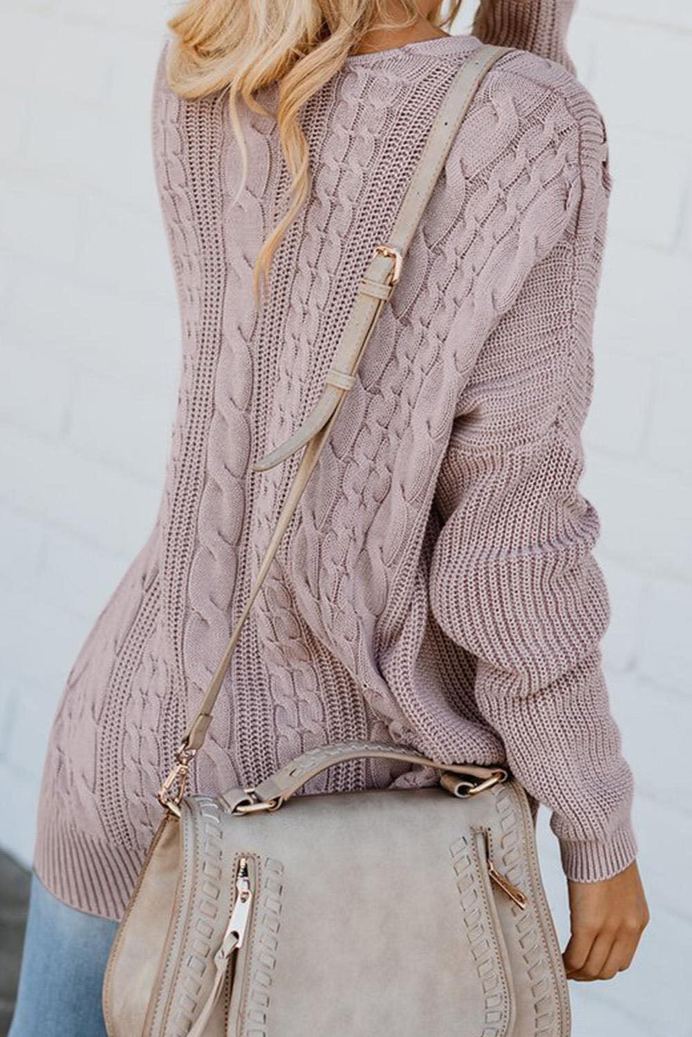 Cable Knit Lace Up V-Neck Sweater