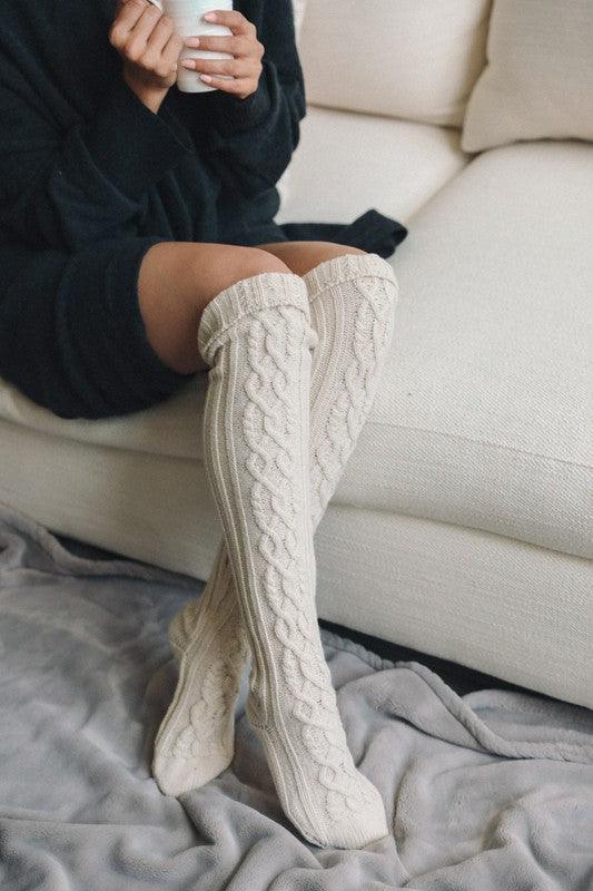 Leto Knee High Cable Knit Socks