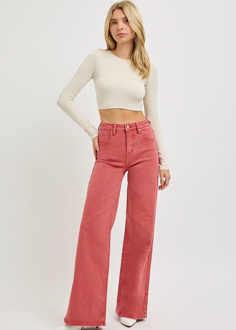 RISEN Full Size High Rise Tummy Control Wide Leg Jeans