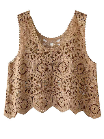 Karla Openwork Round Neck Knit Vest