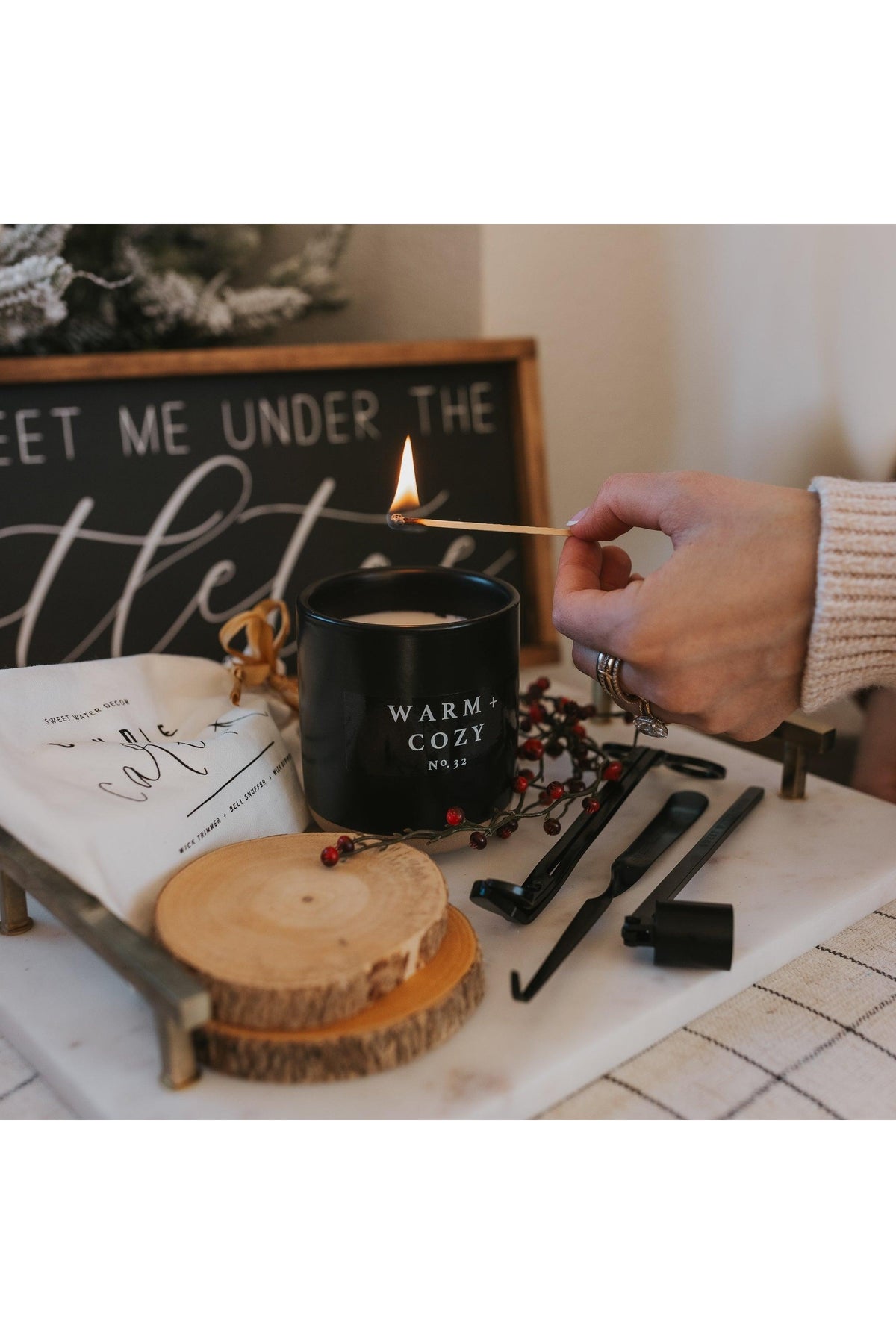 Warm and Cozy Soy Candle - Black Stoneware Jar - 12 oz