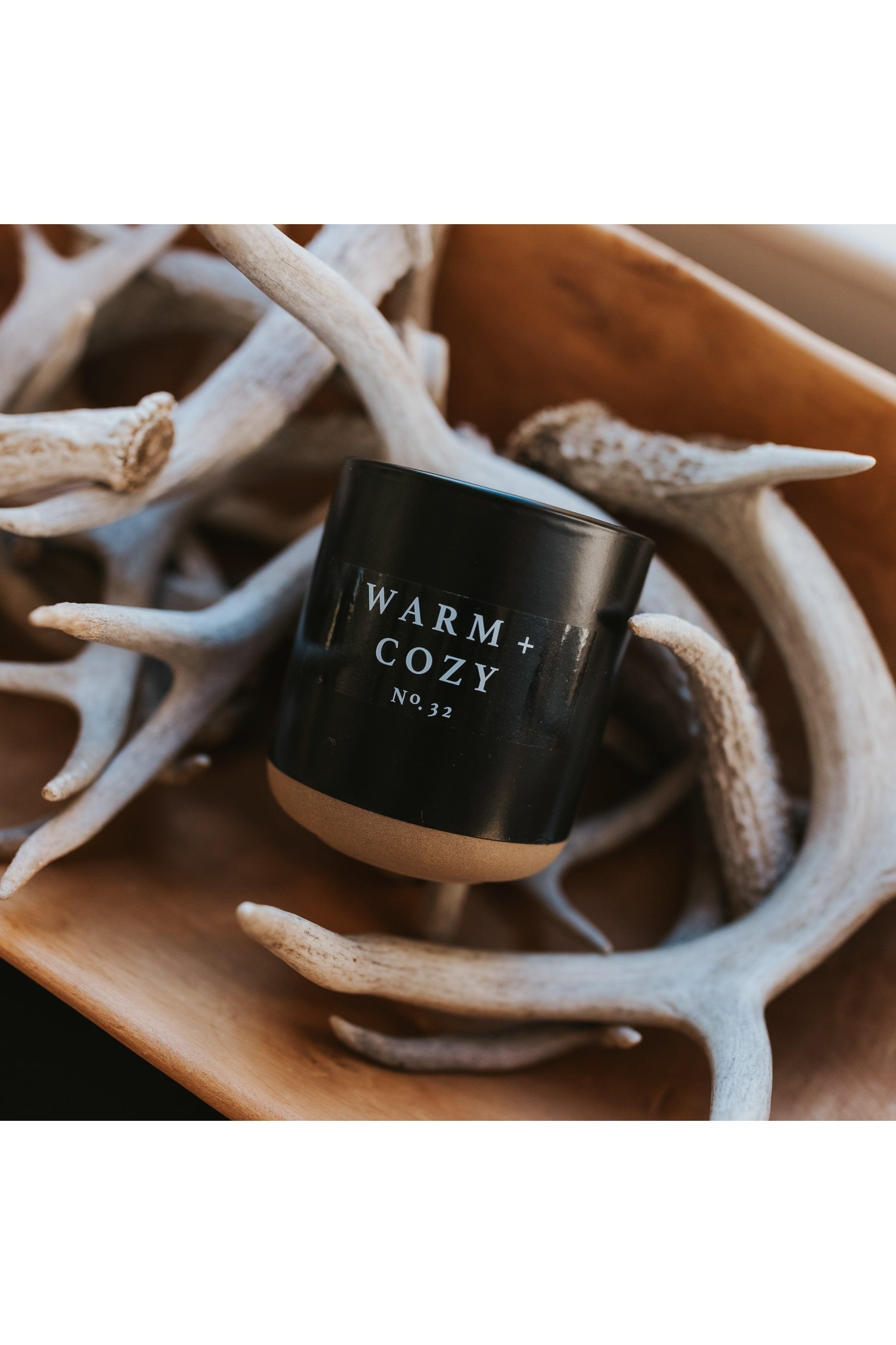 Warm and Cozy Soy Candle - Black Stoneware Jar - 12 oz