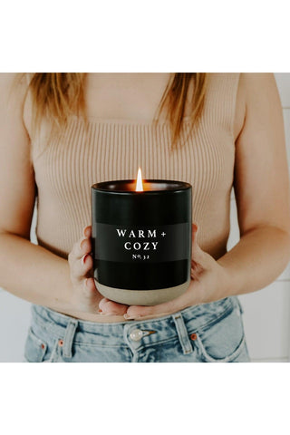 Warm and Cozy Soy Candle - Black Stoneware Jar - 12 oz