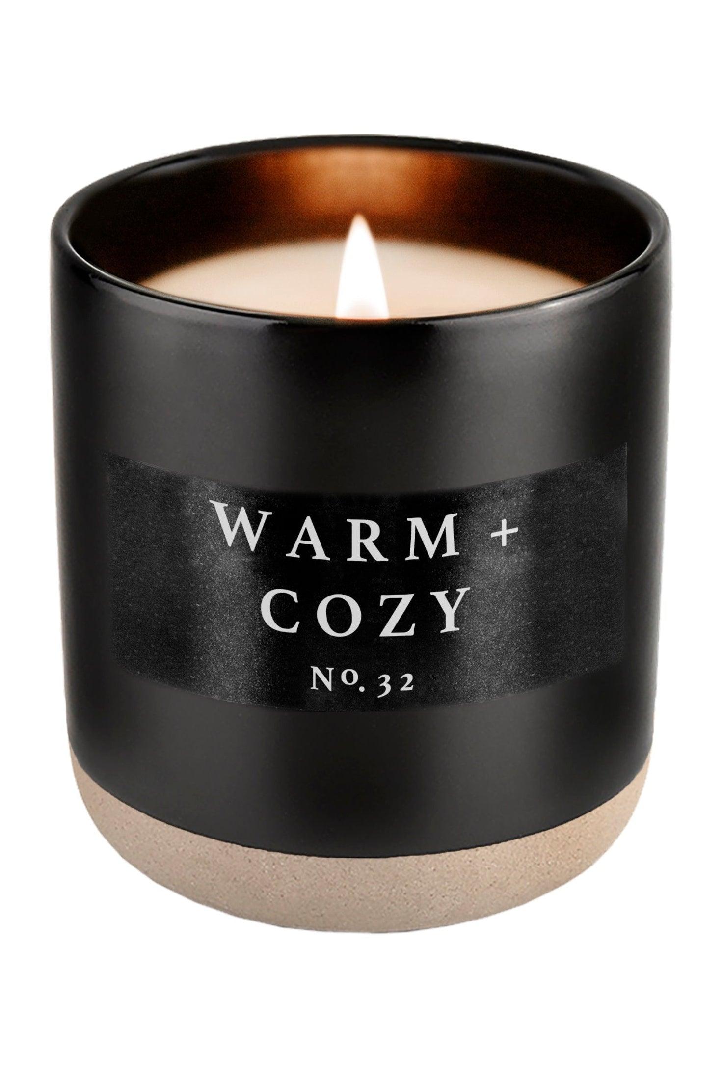 Warm and Cozy Soy Candle - Black Stoneware Jar - 12 oz