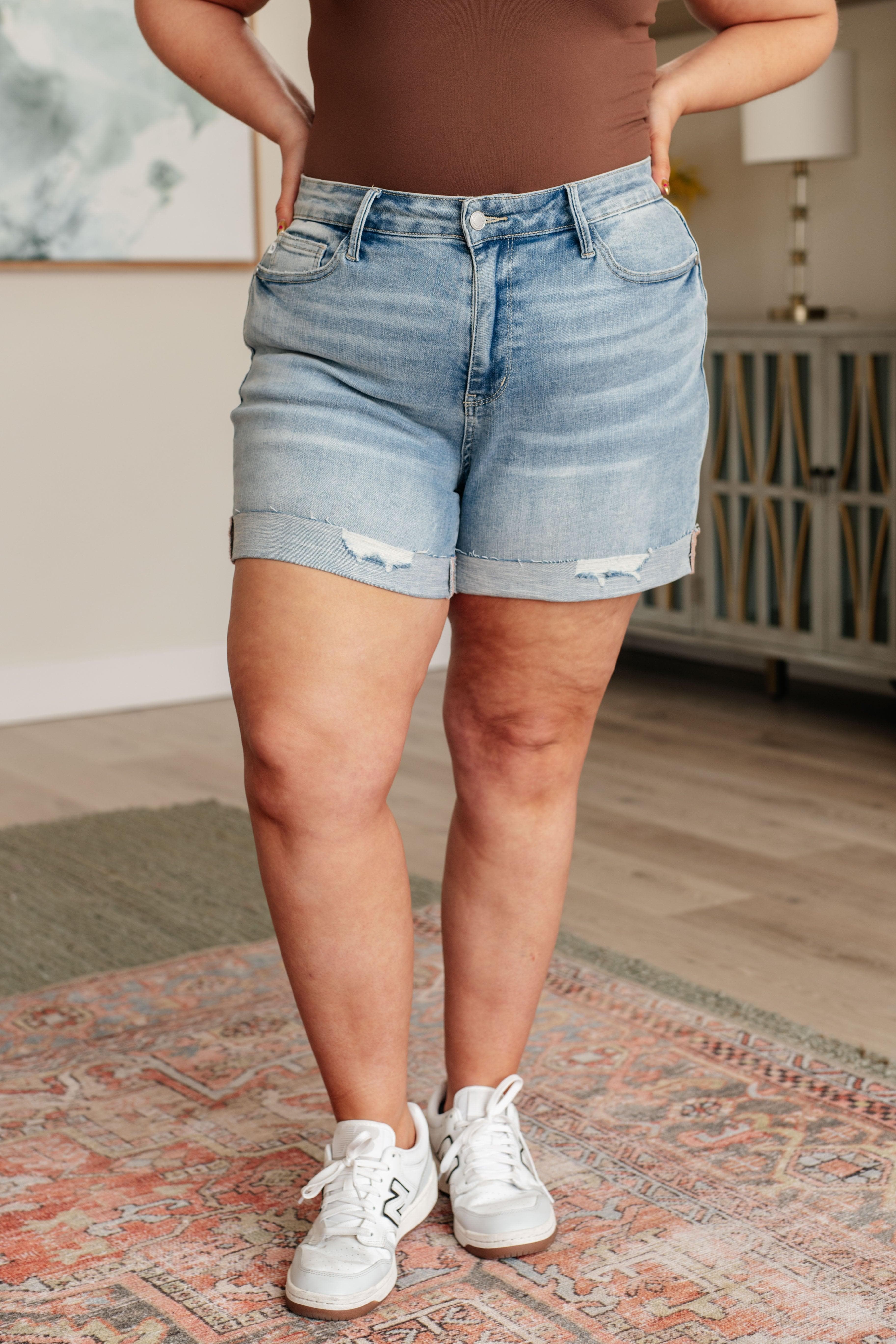 Judy Blue Darlene High Rise Distressed Cuffed Cutoff Shorts - SwagglyLife Home & Fashion
