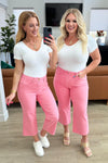 Judy Blue Lisa High Rise Control Top Wide Leg Crop Jeans in Pink - SwagglyLife Home & Fashion
