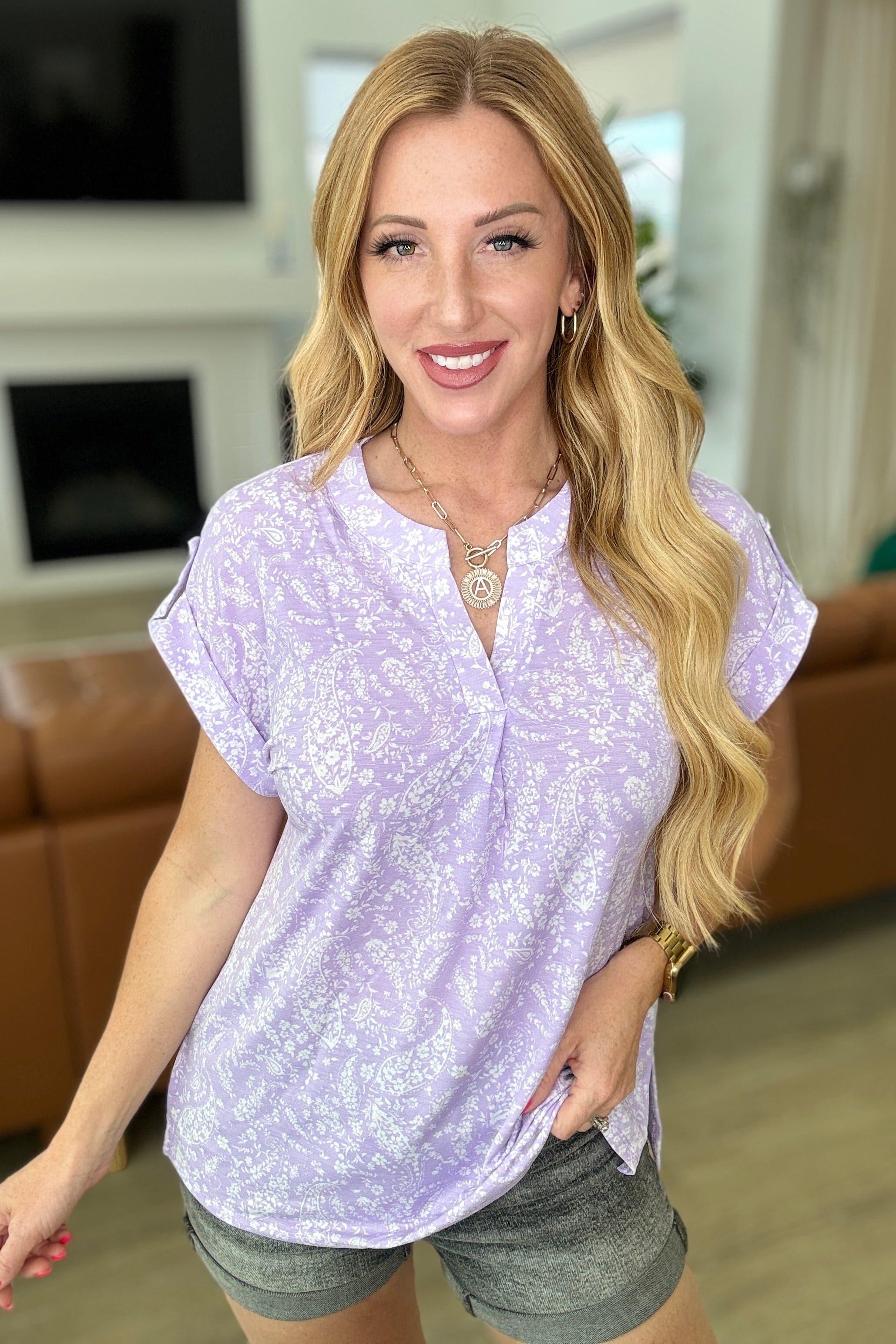Lizzy Cap Sleeve Top in Lavender and White Floral - SwagglyLife Home & Fashion